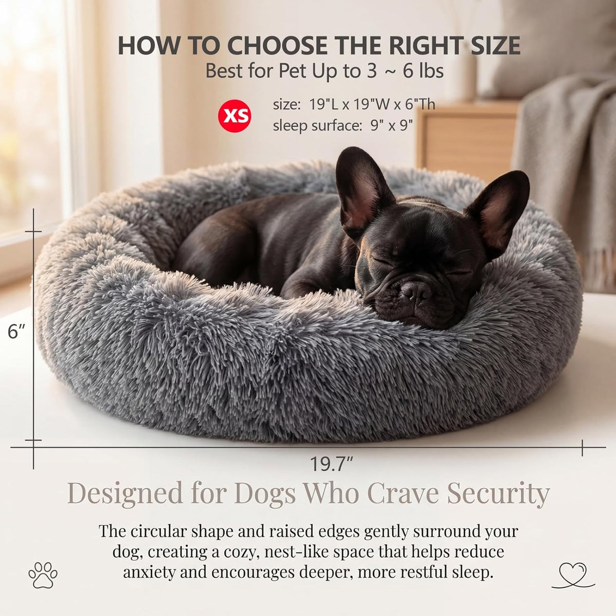 Plush Calming Donut Dog Bed for Small Dogs