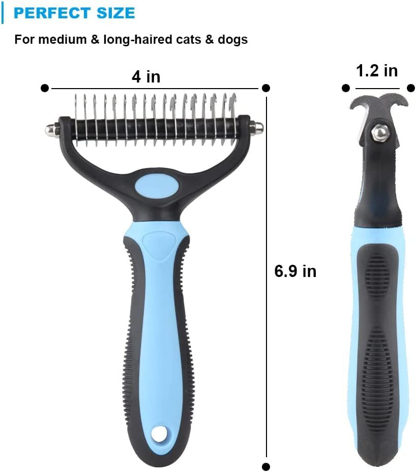 2Side Dog Brush for Shedding Dematting Pet Grooming Cat Hair Undercoat Rake Comb