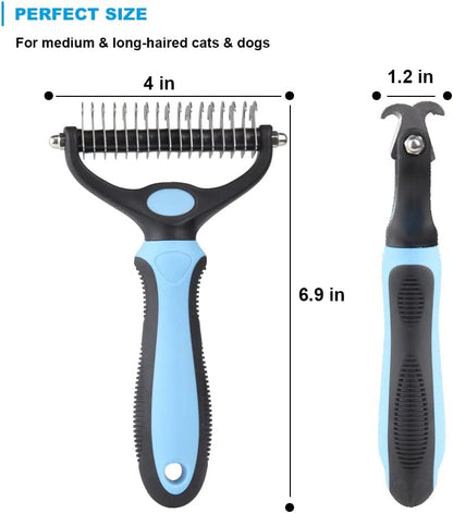 2Side Dog Brush for Shedding Dematting Pet Grooming Cat Hair Undercoat Rake Comb