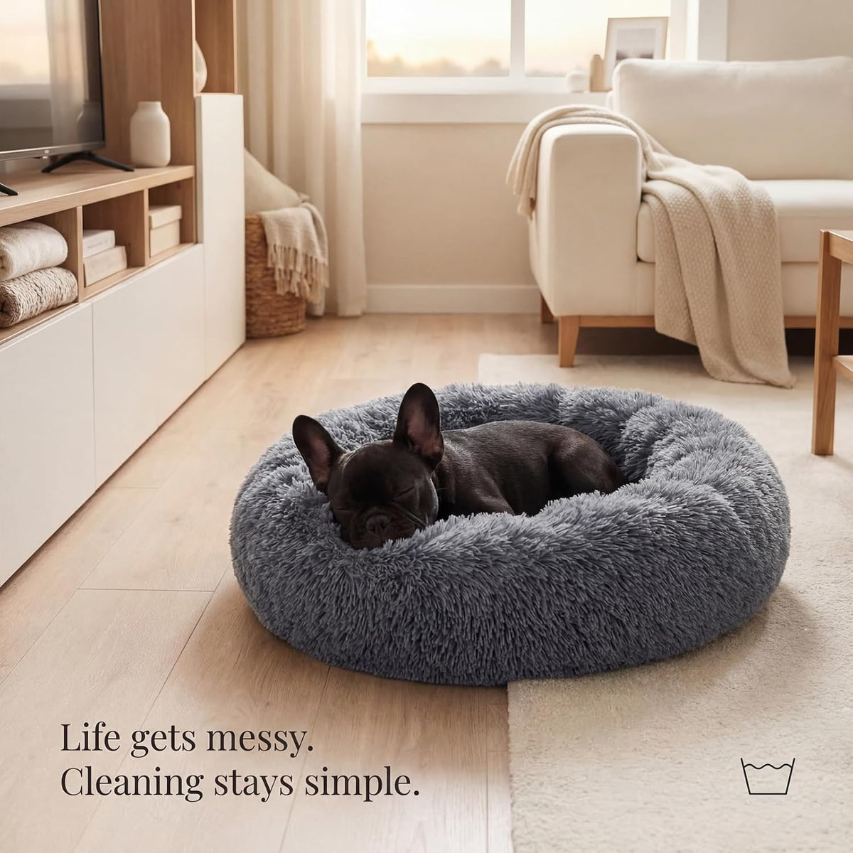Plush Calming Donut Dog Bed for Small Dogs