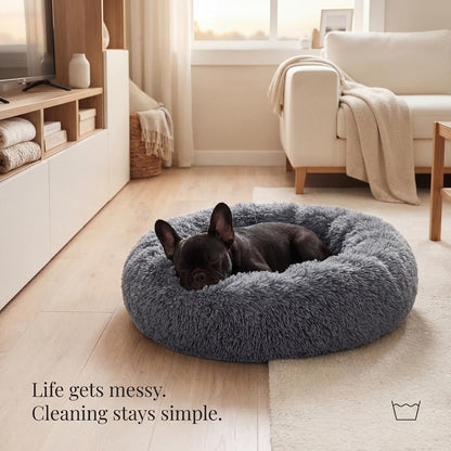 Plush Calming Donut Dog Bed for Small Dogs