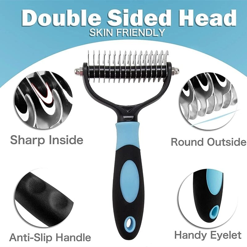 2Side Dog Brush for Shedding Dematting Pet Grooming Cat Hair Undercoat Rake Comb