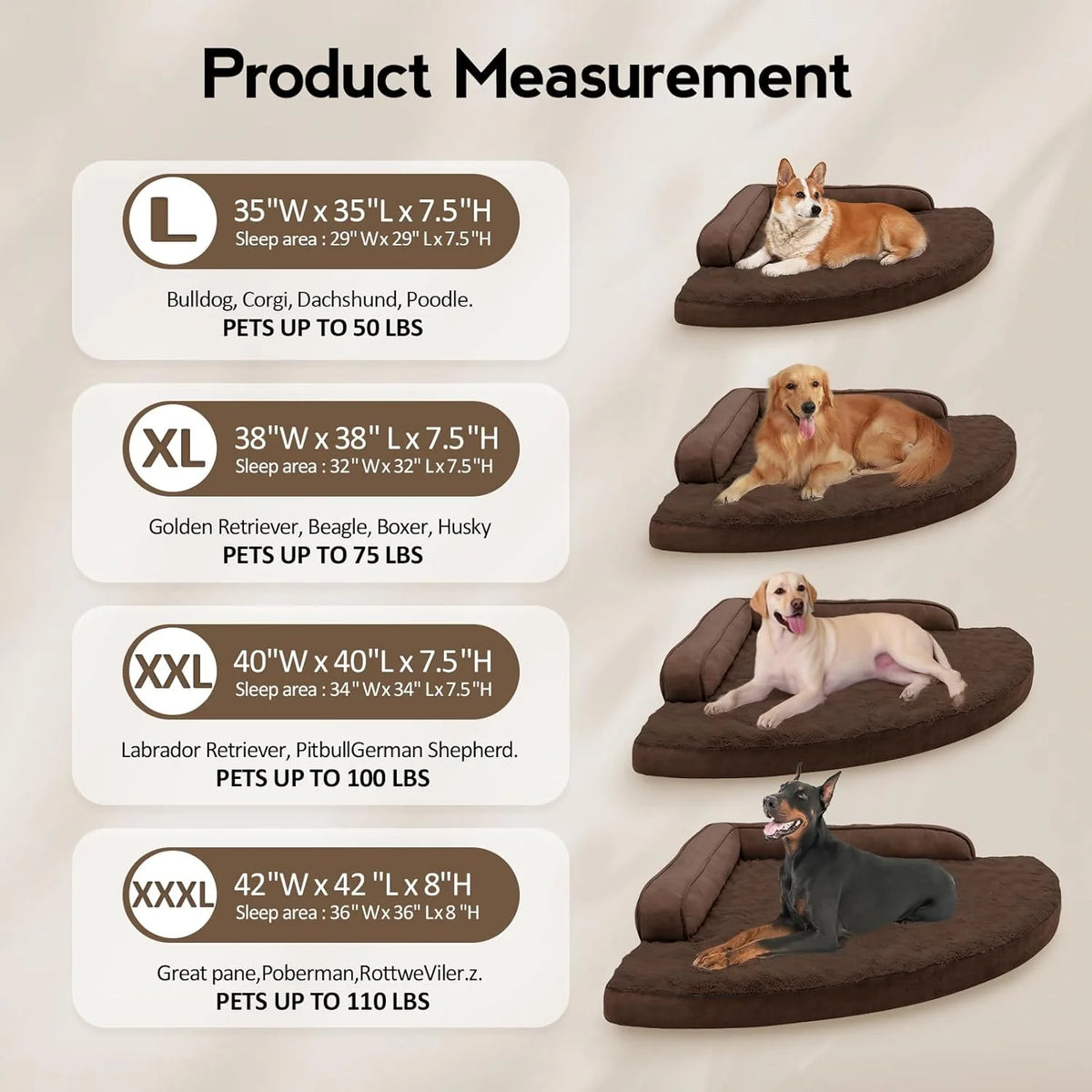 Large Dog Bed - Orthopedic Egg-Crate Memory Foam Dog Beds with Removable Washable Cover, Waterproof Pet Beds with Non-Slip Bottom, (Brown)
