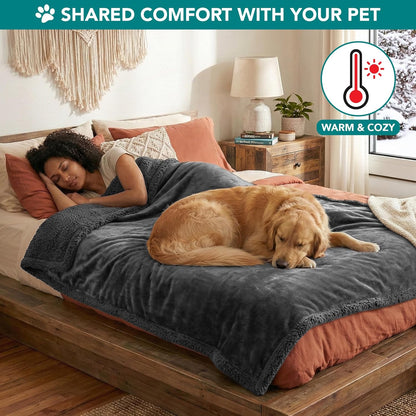 Reversible Sherpa Fleece Pet Blanket – Small (40" x 29", Gray)