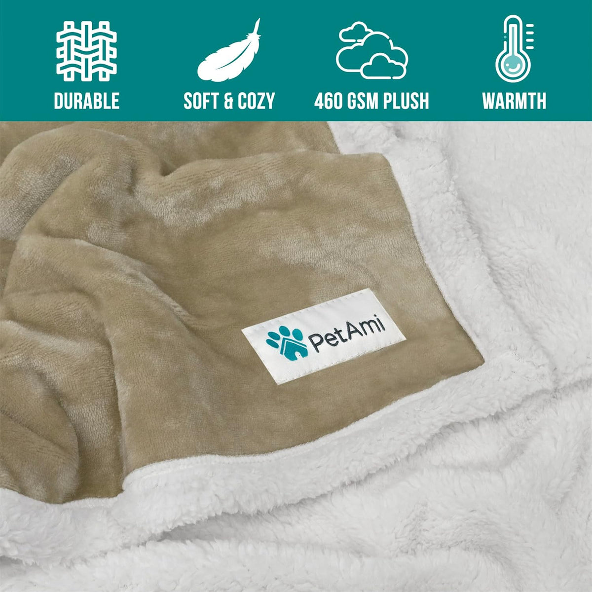 Reversible Sherpa Fleece Pet Blanket – XL (80" x 60", Taupe)