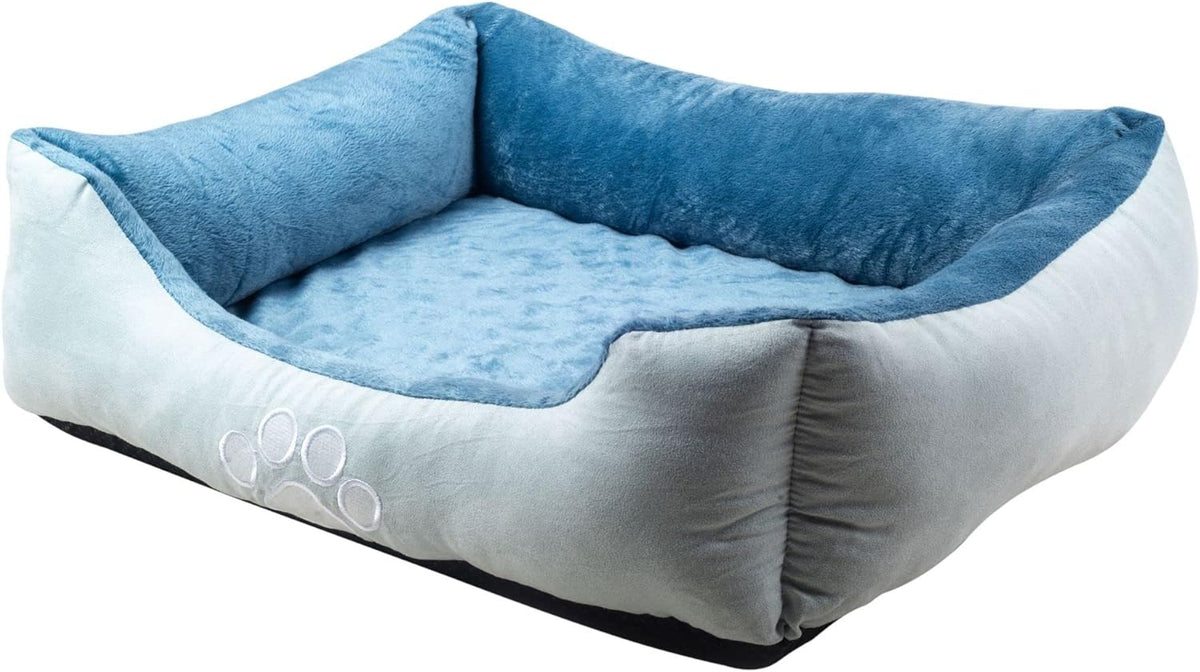 Rectangle Bolster Pet Bed, Dog Bed Medium Size, Blue with Orthopedic Insert.
