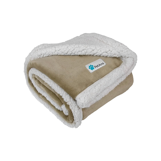 Reversible Sherpa Fleece Pet Blanket – XL (80" x 60", Taupe)