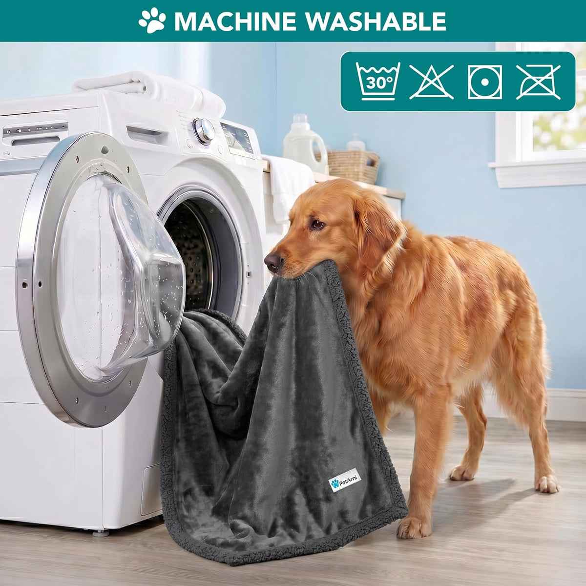 Reversible Sherpa Fleece Pet Blanket – Small (40" x 29", Gray)