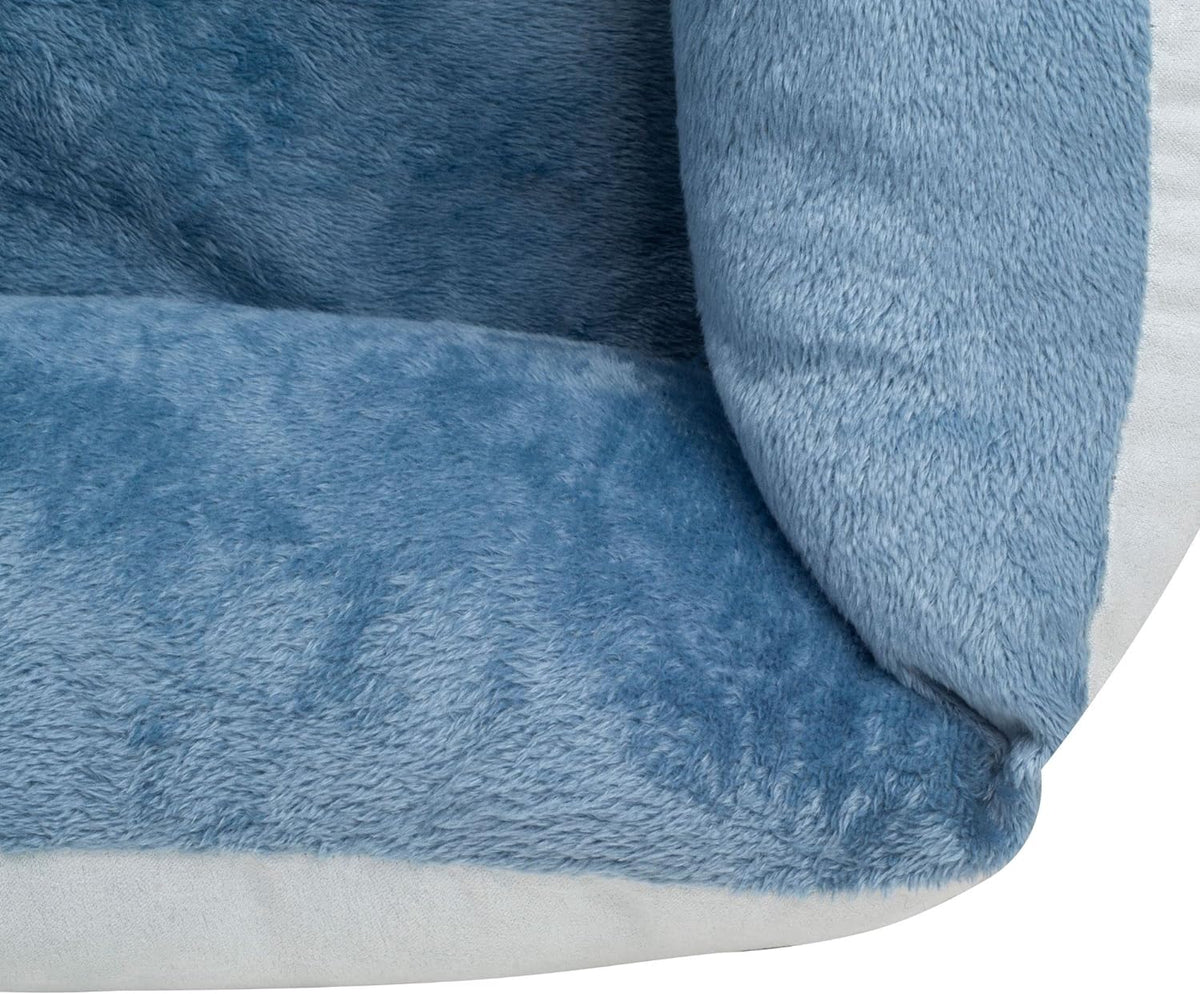 Rectangle Bolster Pet Bed, Dog Bed Medium Size, Blue with Orthopedic Insert.