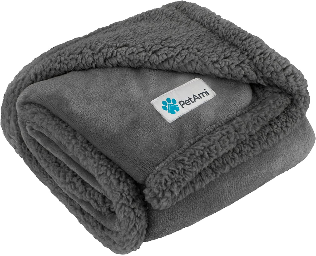Reversible Sherpa Fleece Pet Blanket – Small (40" x 29", Gray)