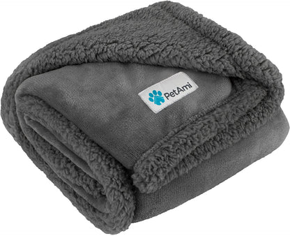 Reversible Sherpa Fleece Pet Blanket – Small (40" x 29", Gray)
