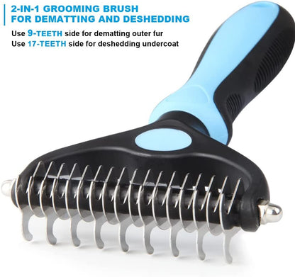 2Side Dog Brush for Shedding Dematting Pet Grooming Cat Hair Undercoat Rake Comb