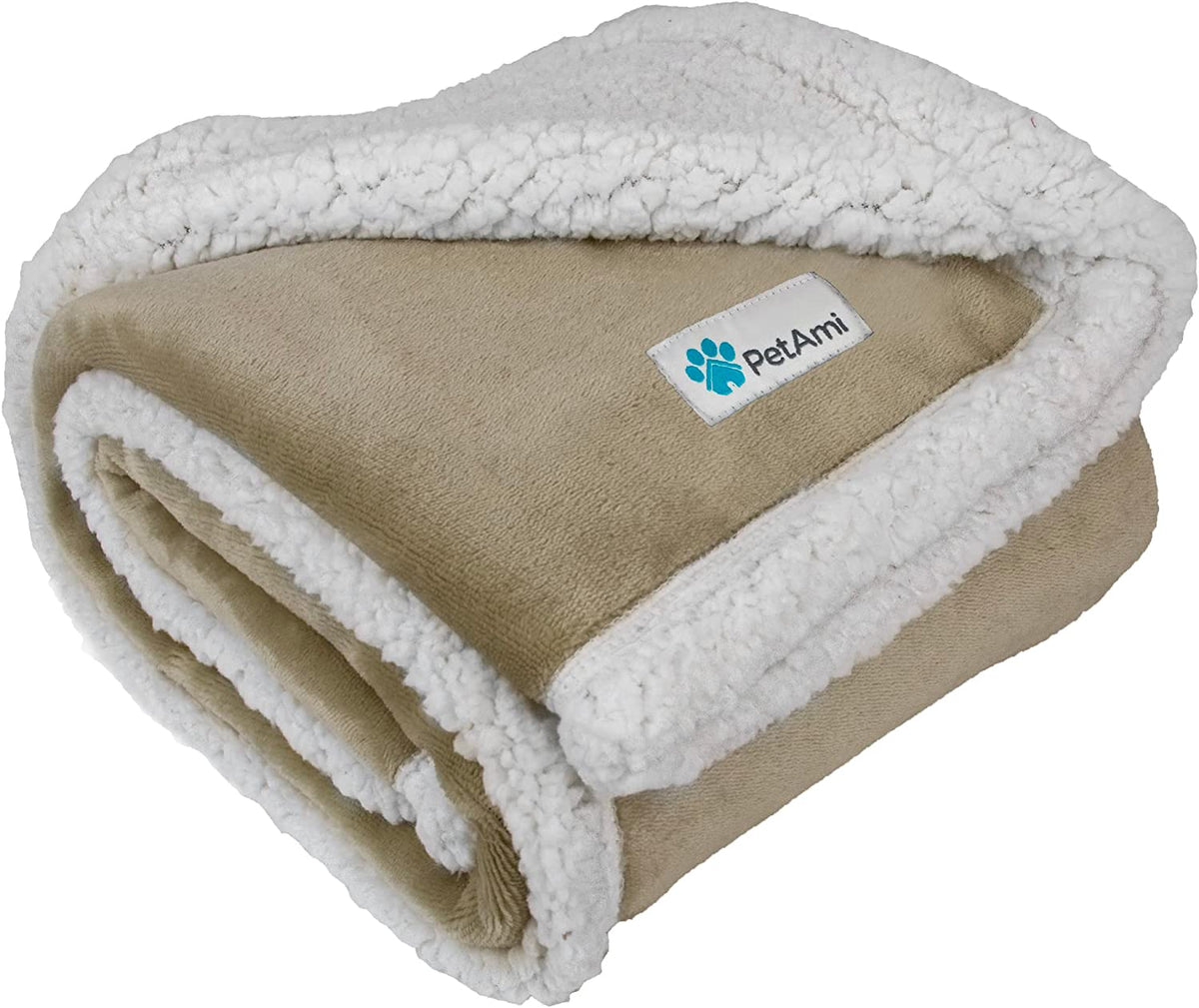 Reversible Sherpa Fleece Pet Blanket – XL (80" x 60", Taupe)