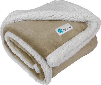 Reversible Sherpa Fleece Pet Blanket – XL (80" x 60", Taupe)