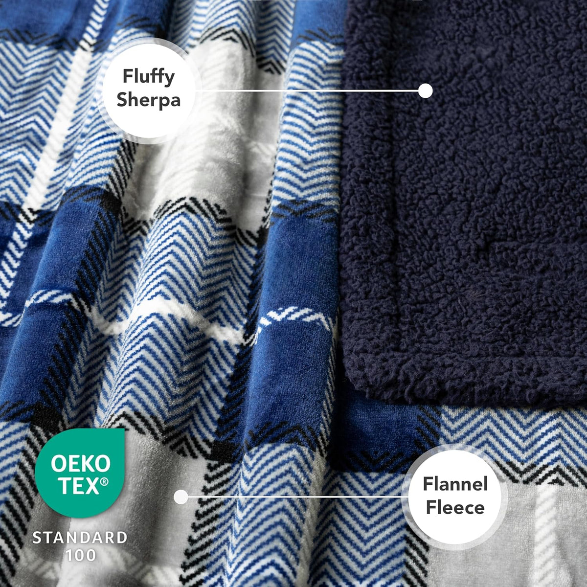 Reversible Sherpa Fleece Plaid Pet Blanket – XL (80" x 60", Navy Blue)