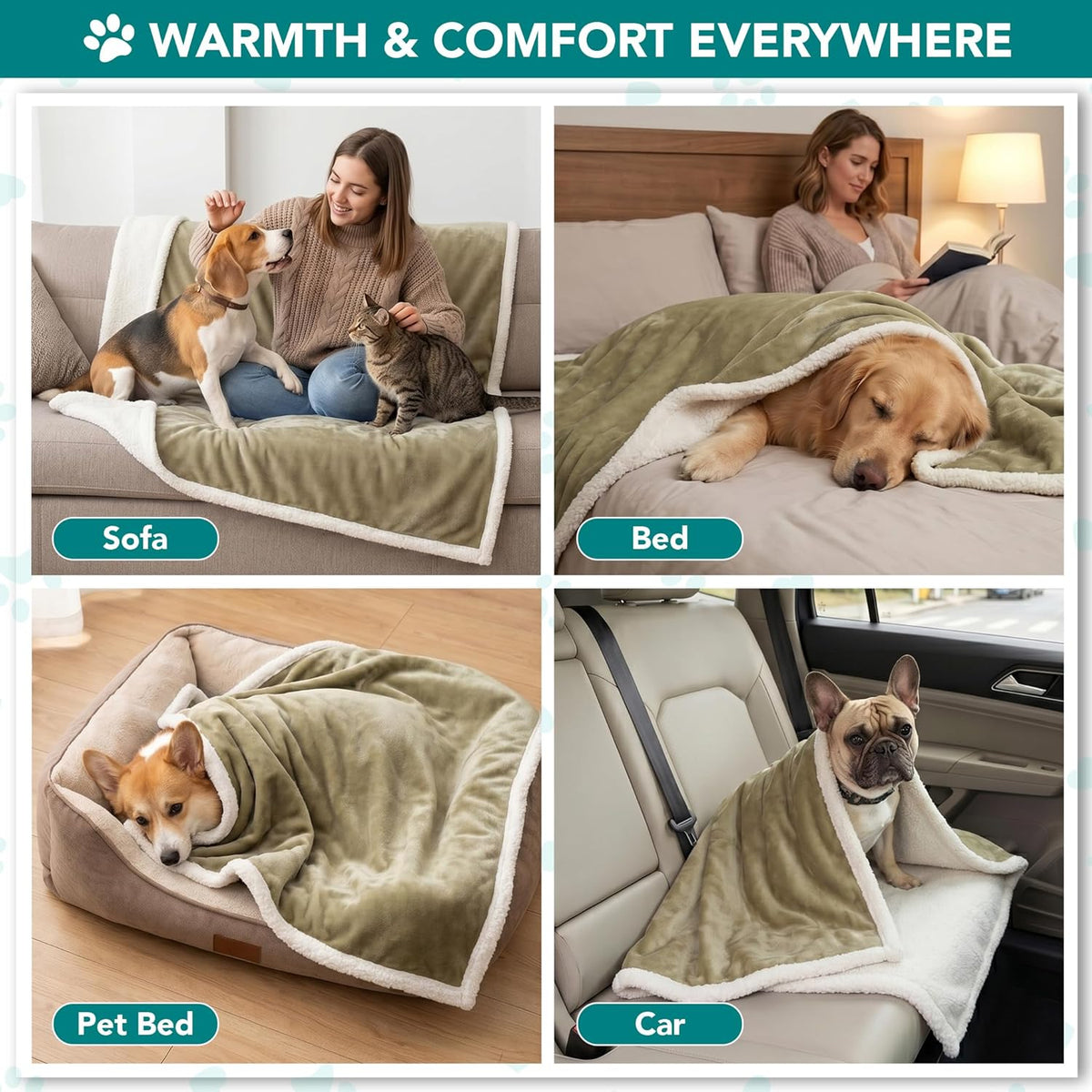 Reversible Sherpa Fleece Pet Blanket – XL (80" x 60", Taupe)