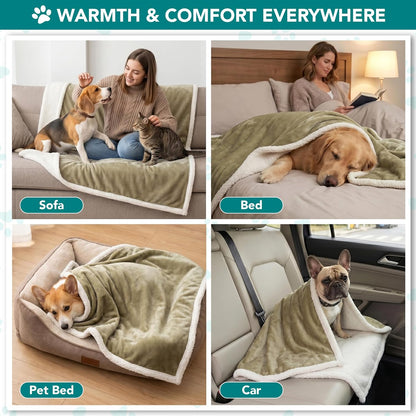 Reversible Sherpa Fleece Pet Blanket – XL (80" x 60", Taupe)
