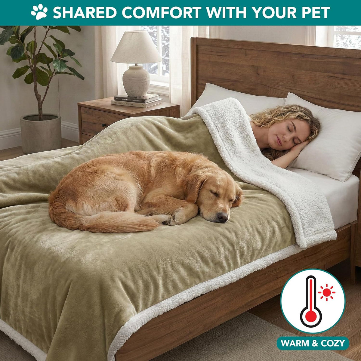 Reversible Sherpa Fleece Pet Blanket – XL (80" x 60", Taupe)