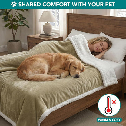 Reversible Sherpa Fleece Pet Blanket – XL (80" x 60", Taupe)