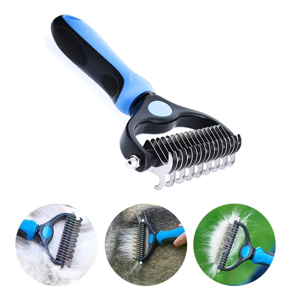 2Side Dog Brush for Shedding Dematting Pet Grooming Cat Hair Undercoat Rake Comb