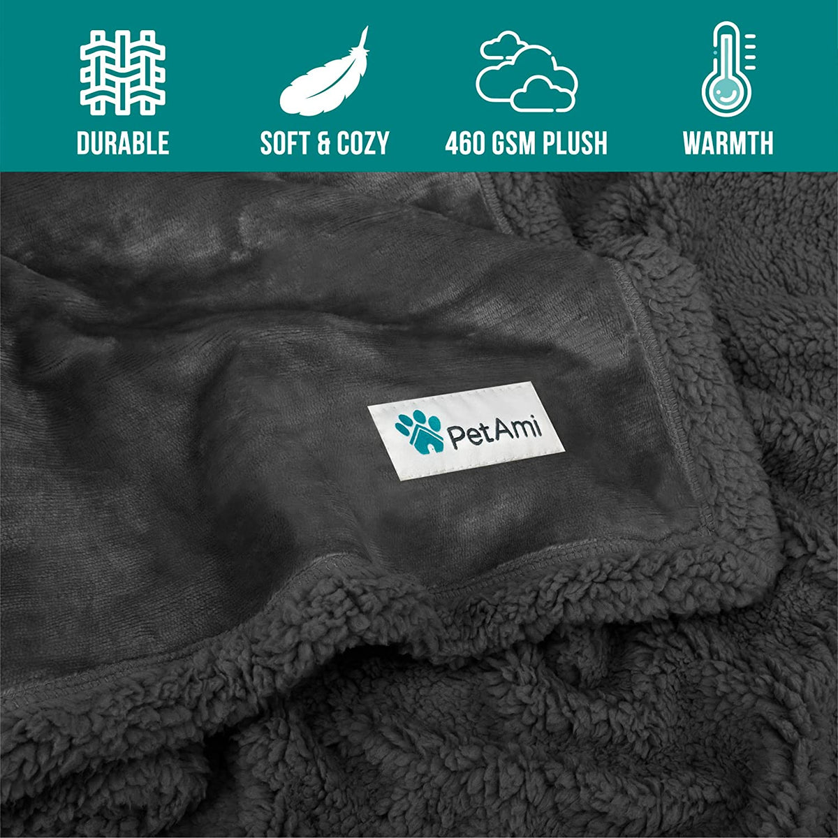 Reversible Sherpa Fleece Pet Blanket – Small (40" x 29", Gray)