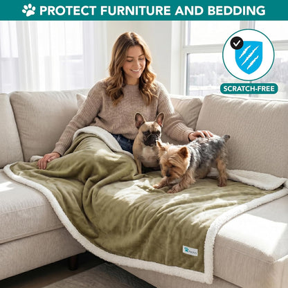 Reversible Sherpa Fleece Pet Blanket – XL (80" x 60", Taupe)