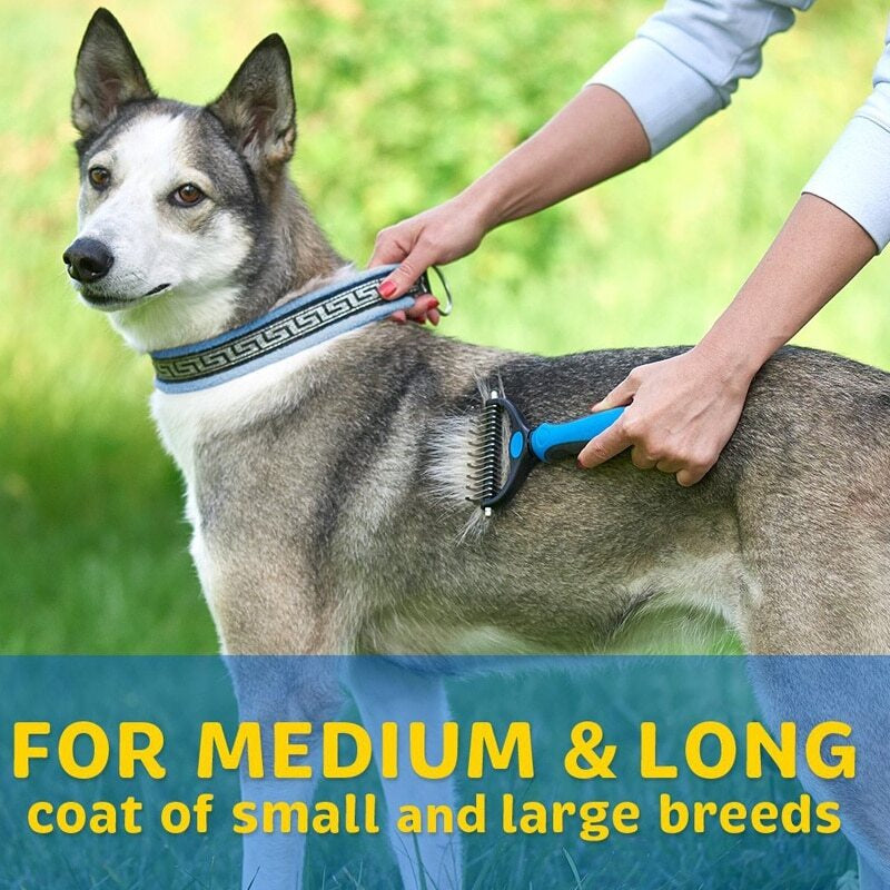 2Side Dog Brush for Shedding Dematting Pet Grooming Cat Hair Undercoat Rake Comb